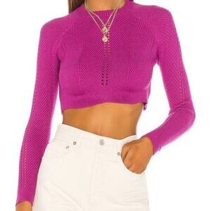 Revolve Superdown Cropped Sweater Small Fuchsia Hot Pink Ribbed Raglan‎ Sleeves